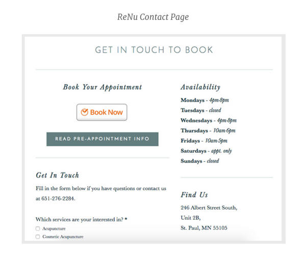 ReNu Contact page