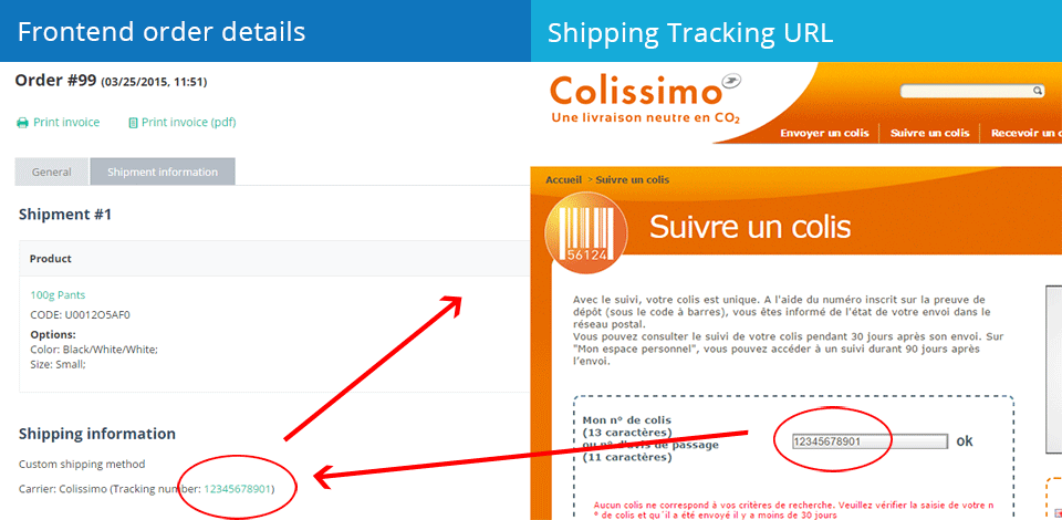 Frontend order details | Shipping Tracking URL