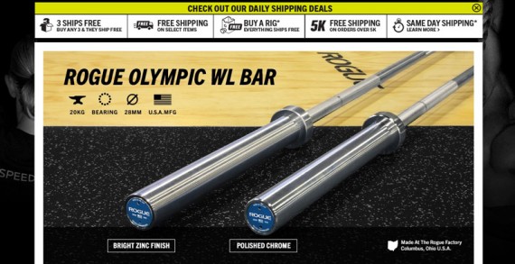 Rogue Fitness sells a broad line of products, including metal barbells and cotton shirts.