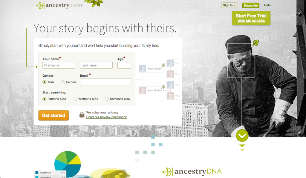 Ancestory website screenshot
